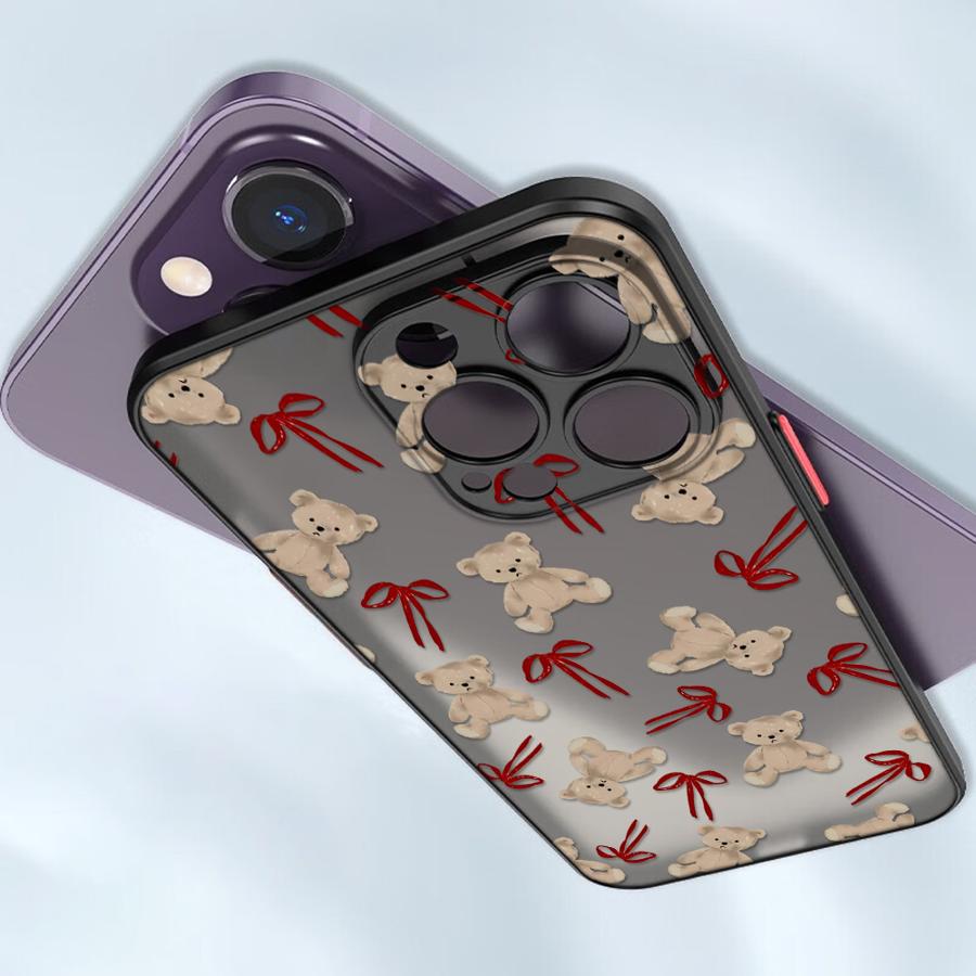 Cute Bow Bear Case for iPhone 17 Pro Max XS XR 7 8 SE 13 Mini 15 Air 16 Plus 12 11 14 Funda Back Phone Cover