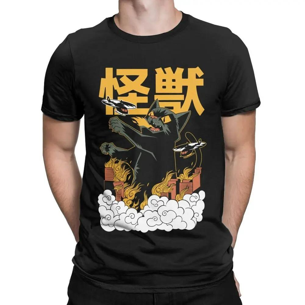 Funny Catzilla Japan Cat Kitten Lover Men T Shirt Male Casual Tees Summer Hombre Oversized Tee Harajuku Shirt Men Clothing