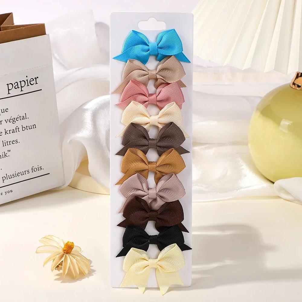 BABY BOWS 10Pcs/set Solid BB Hair Clips for Girls Ribbon Bowknots Boutique Barrettes Hairpins Headwear Kids Hair Accessories