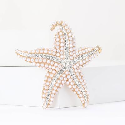 Exquisite Creative Alloy Pearl Starfish Brooch Niche Design Women'S Suit Coat Corsage Jewelry Pin