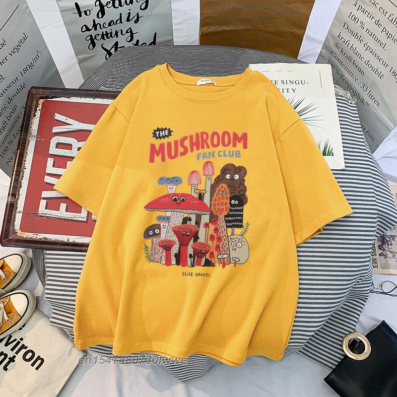 Material Retro Apricot Mushroom Cute T Shirts Oneck Casual 100 Cotton Plus Size Unisex Unisex Tshirts 2022 Streetwear Clothes