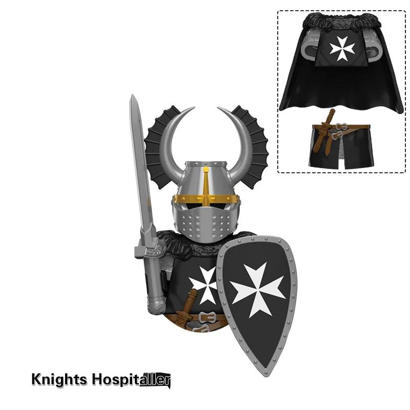 Średniowieczni Starożytni Ciężko Opancerzeni Rycerze Templariusze Krzyżowcy Żołnierze Wojskowi Broń Model Budowania Klocki Zabawki dla Dzieci