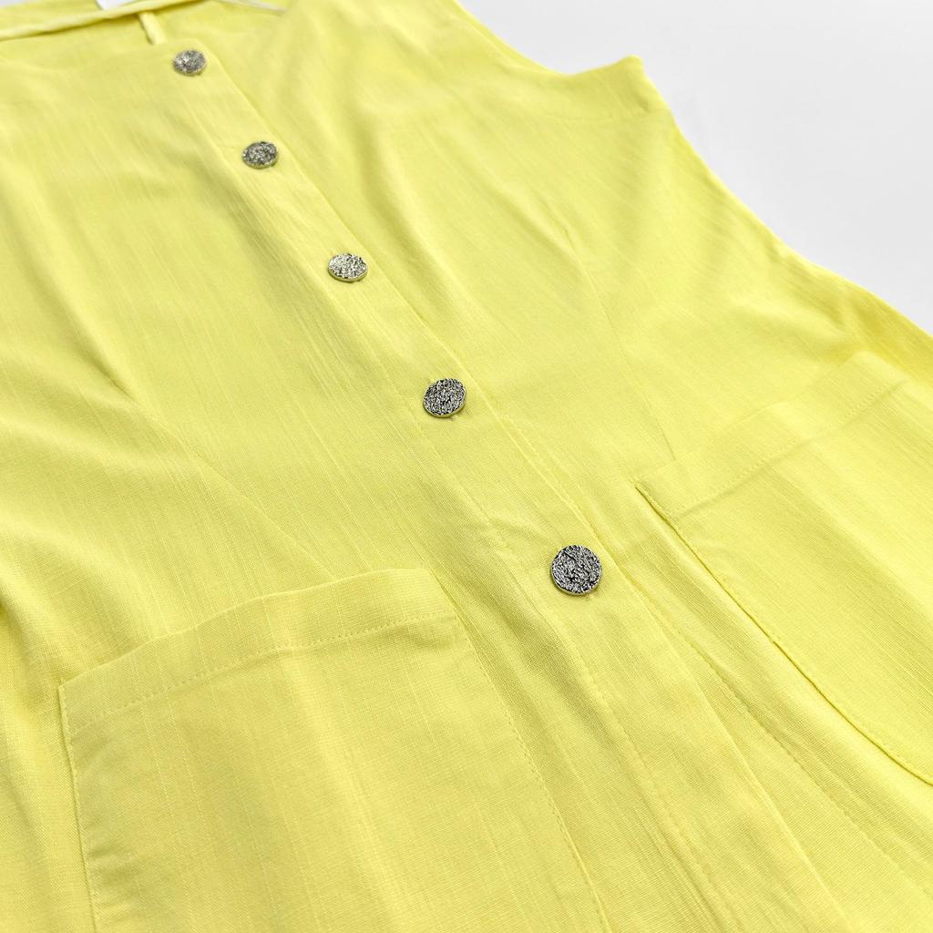 Capable Solid Color Linen Blend Micro-Elastic Vest & Long Dress Two-Piece Set - Summer/Autumn for Work or Casual Wear