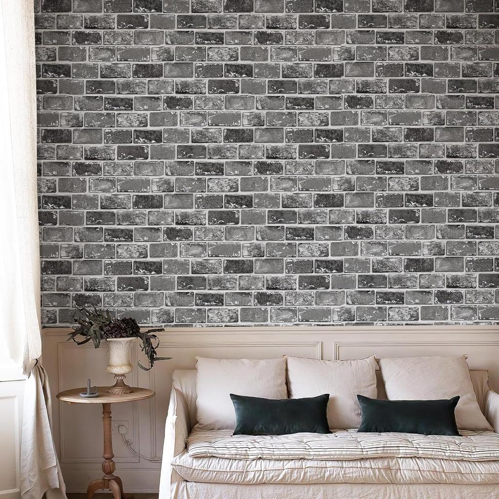 Black Brick Self Adhesive Wall Cover Vintage Faux Brick Peel And Stick Wall Cover For Kitchen Brick Stone Removable Contact Paper