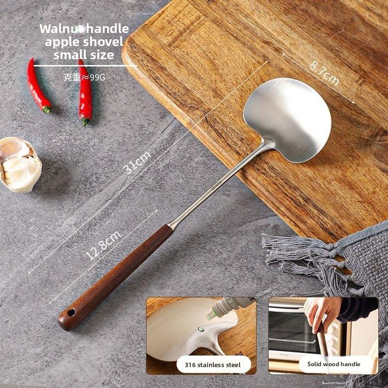 1PC Stainless Steel Spatula Walnut Wood Long Handled Mushroom Spatula Vegetable Spatula Kitchen Stir Fry Spoon7