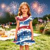 Girls Dress Sleeveless Ruffle Sleeve Independence Day Spliced Star Pattern Casual A-Line Dress for Kids