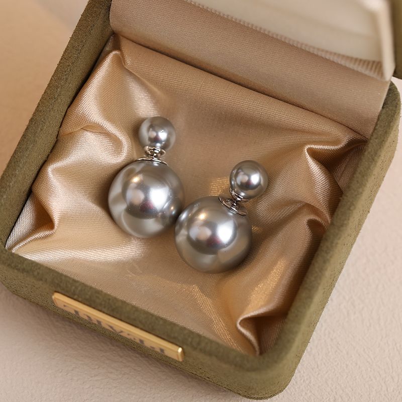 

2025 New Popular High-Grade Double-sided Pearl Stud Earrings Women Light Luxury Niche 925 Silver Needle Unique Earrings Earrings Double-Sided Pearl Gray (main picture)