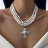 DIEZI Multilayer Vintage Imitation Pearl Cross Pendant Necklace For Women Punk Statement Chokers Clavicle Chain Necklace Jewelry