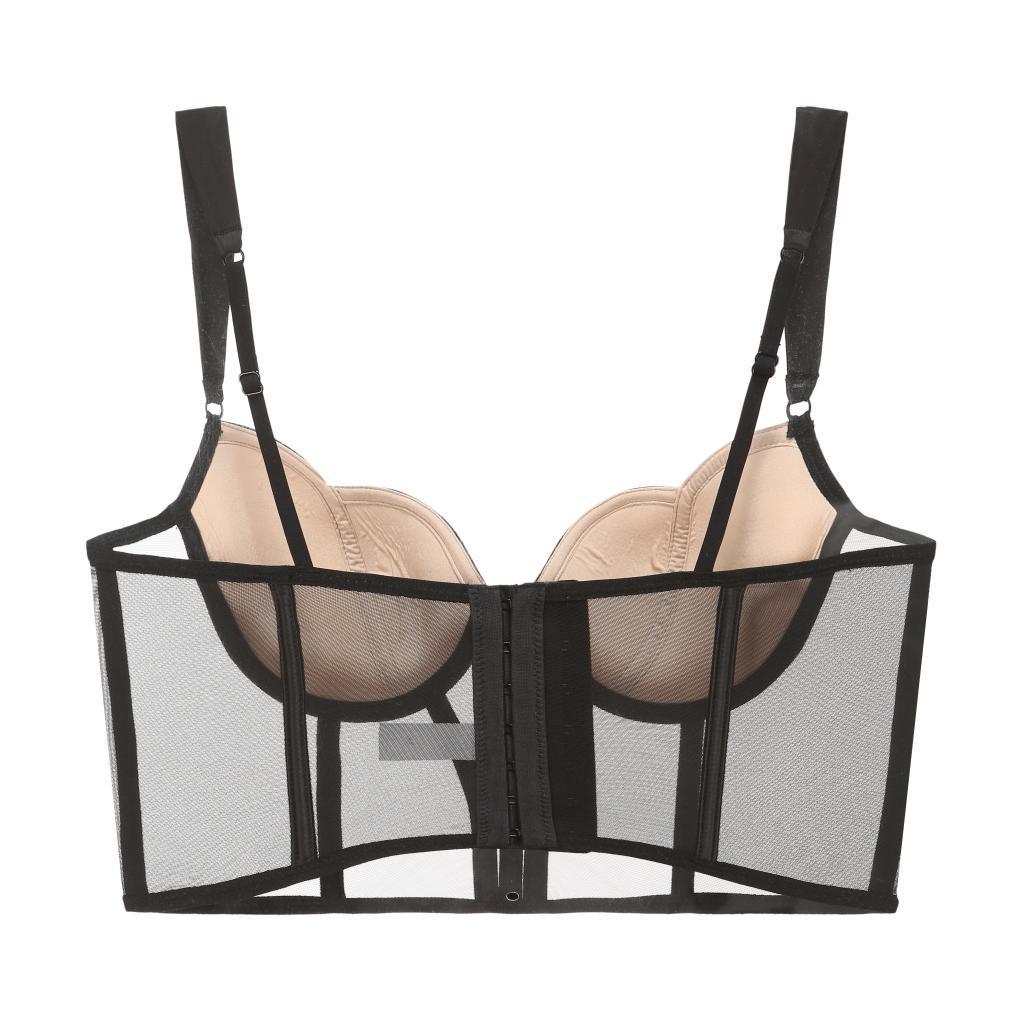 Women's Push-Up Fishbone Corset Mesh Vest & Waist Cincher Bra Set with Chest Pads