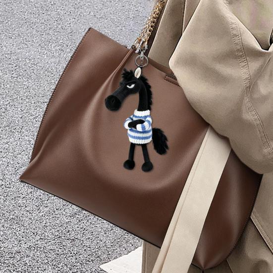Plush Horse Keychain Soft Cute Cartoon Horse Pendant In Sweater Horse Year Mascot Charm with Keyring for Backpack Handbag Car Keys Decoration