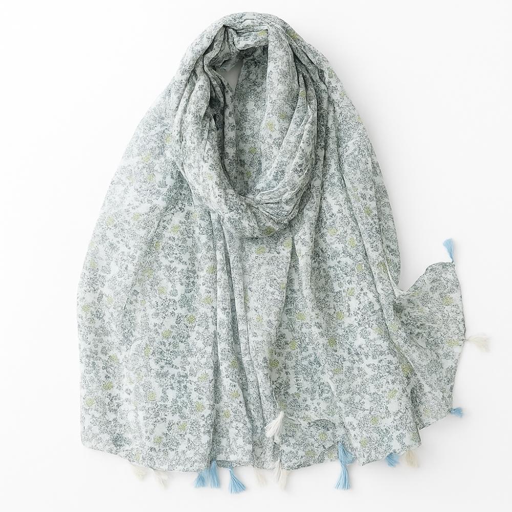 Retro Fringed Scarf Flower Print Yarn Shawl Fashion Travel Beach Towel  Women's Accessory