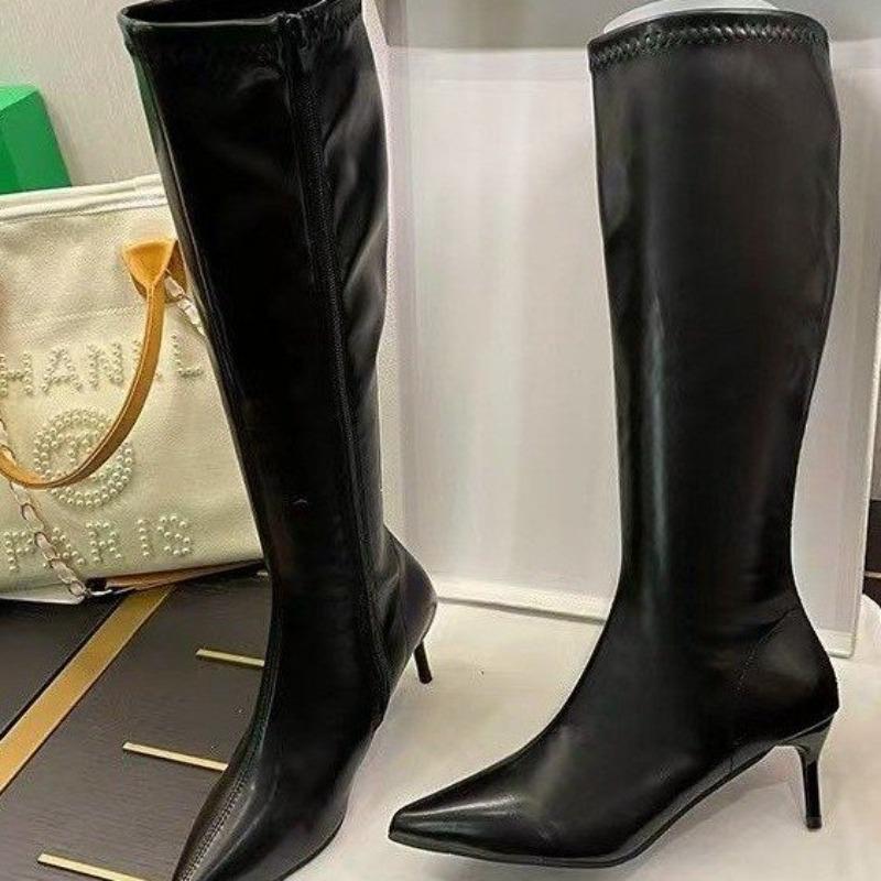 8CM Thin Heel White Long Boots For Ladies Back Zipper Pointy High Heels Mid-calf Boots Women Fashion Autumn Shoes Botas De Mujer