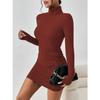 2024 Women Clothing New Solid Dresses Mini Dress Club Elegant Party Dresses Black Solid Turtleneck Long Sleeves SheathDress