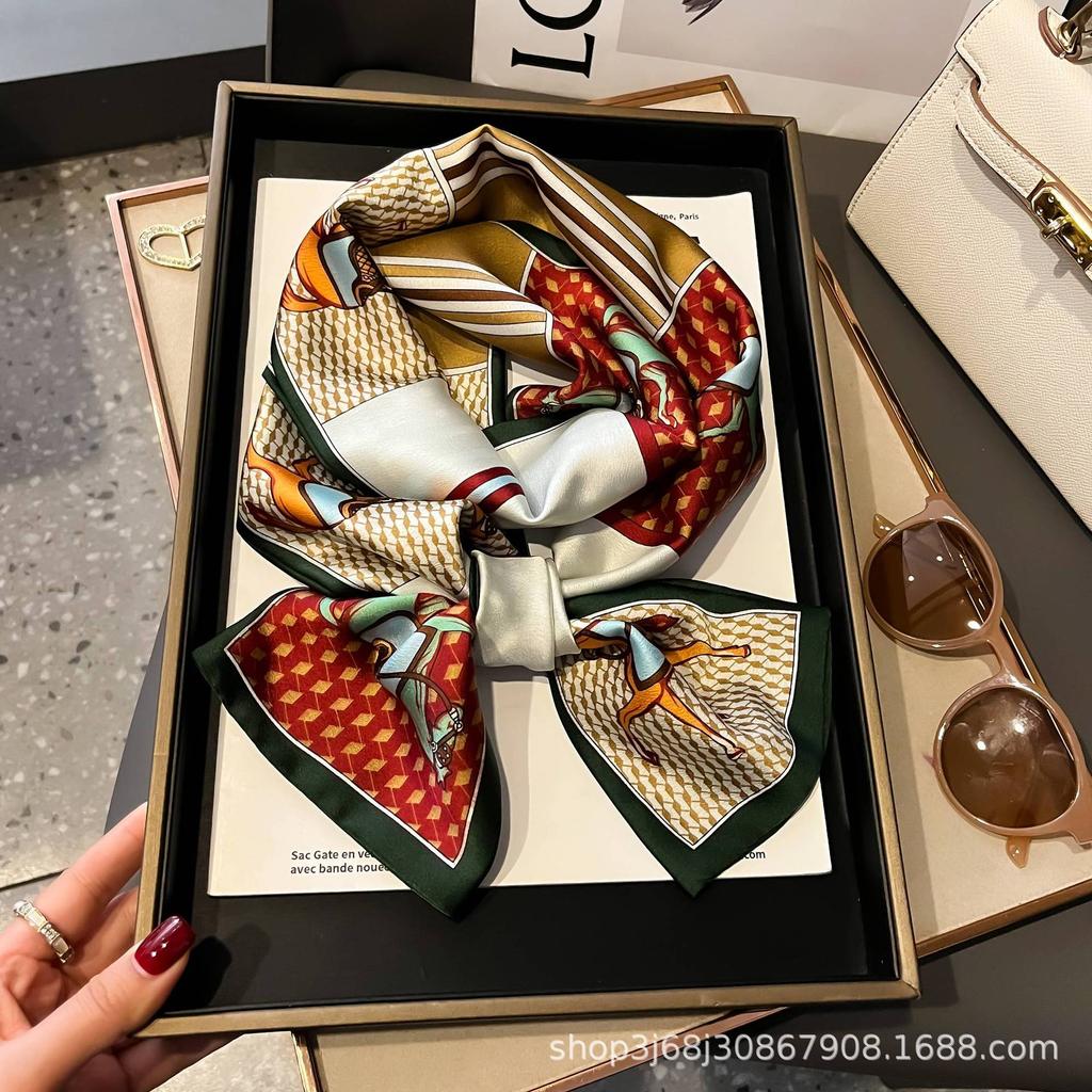 Long Silk Scarf Women's New Small Silk Scarf Printing Simulation Silk Tied Bag Streamer Explosion Sweet Little Scarf