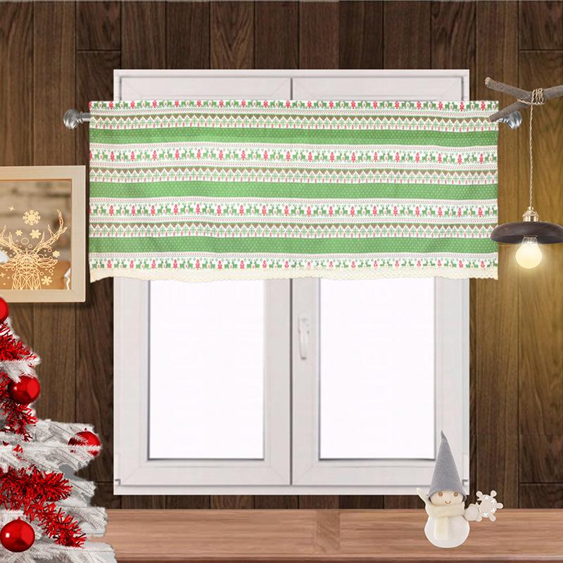 Christmas Elk Short Curtain Finished Kitchen Curtain Short Curtain Linen Through Rod Curtain Window Mantle Curtain