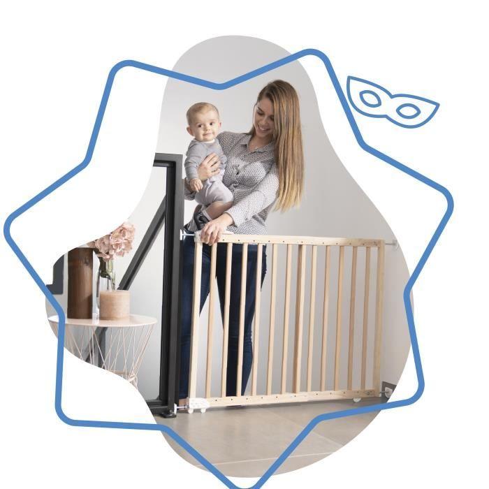 Badabulle Deco Pop Safety Gate - Expandable Barrier for Opening from 63 To 106cm - Screw Fixing, Natural Wood