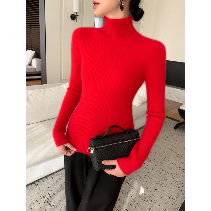 Women's Slim-Fit High-Neck Cashmere Sweater, Solid Color Knit for Layering, 2025 Autumn/Winter Arrival, Flattering Tight-Fit Design.