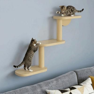 Pet Furniture Solid Wood Cat Climbing Shelves 3-Level Space Saving Cat Climbing Ladder Floating Shelves Cat Perch Pet Playground