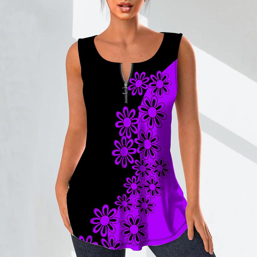 

Женские модные рубашки с v-образным вырезом, повседневные топы, футболка, женский жилет с 3D граффити и цветами, блузка без рукавов больших размеров, топы на бретелях 8XL фиолетовый