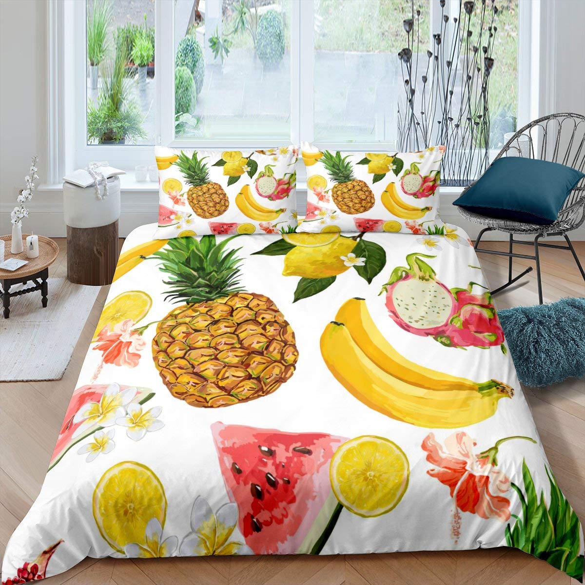 

Lemon Fruit King Queen Duvet Cover Summer Cartoon Vegetable Plant Bedding Set For Kids Teens Adults Papaya Polyester Quilt Cover EU single(135x200cm)