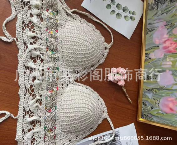 Seaside vacation new sexy vacation top lace-up knitted suspender beach hollow backless tube top short vest