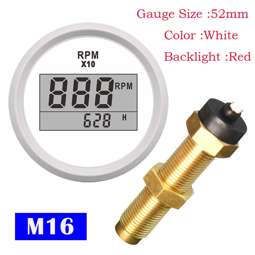 Contor tahometru 0-999 RPM cu contor orar 52 mm Indicator tahometru digital cu lumină de fundal roșie pentru mașină, barcă, iaht, RV, rulotă