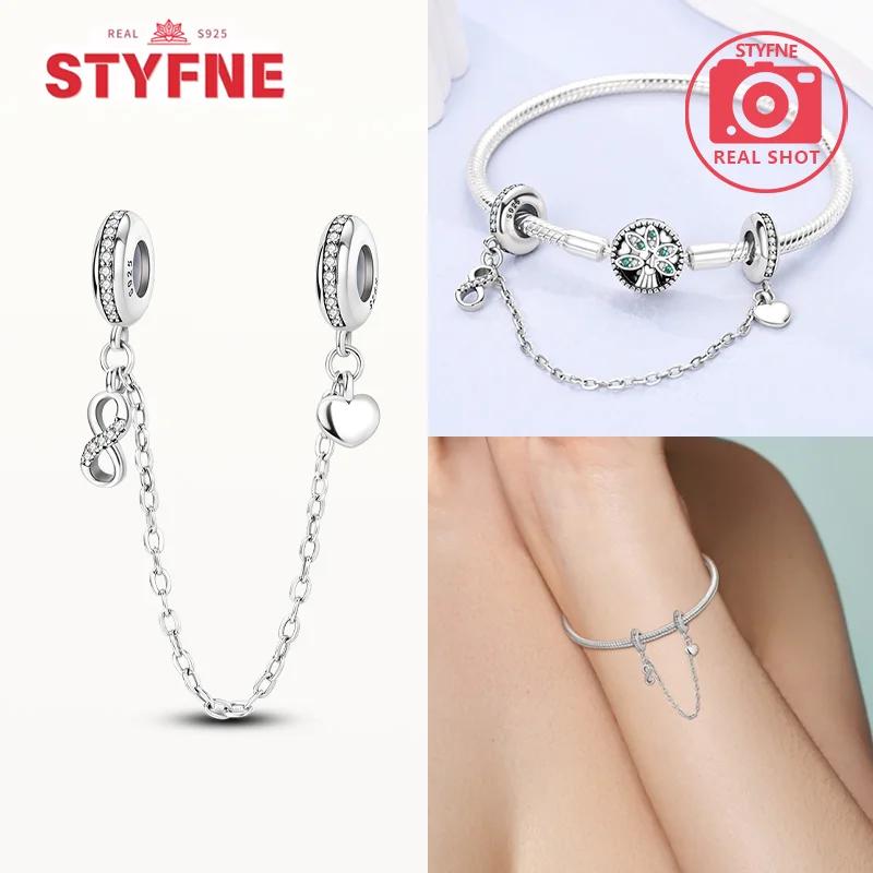 Copper Heart Beads Colorful Zircon Safety Chains Original Charm Fit Original Bracelets DIY Style Jewelry Gifts Accessory Women's