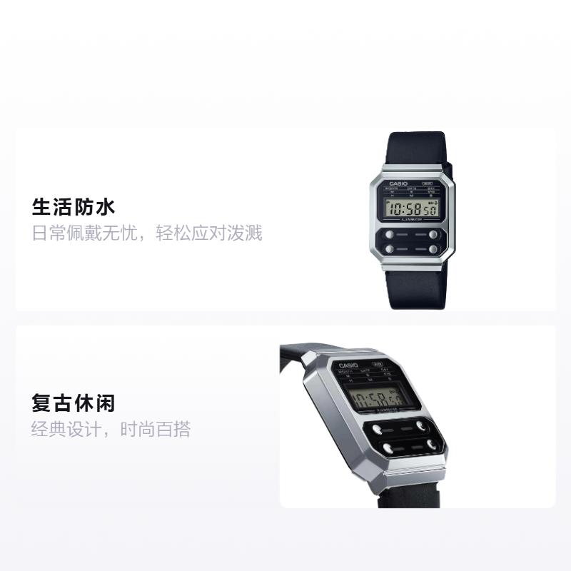 Casio VINTAGE Series-A100 Life Waterproof Quartz Movement Genuine Leather Strap Japanese and Korean Watch Unisex Gray Dial A100WEL-1A