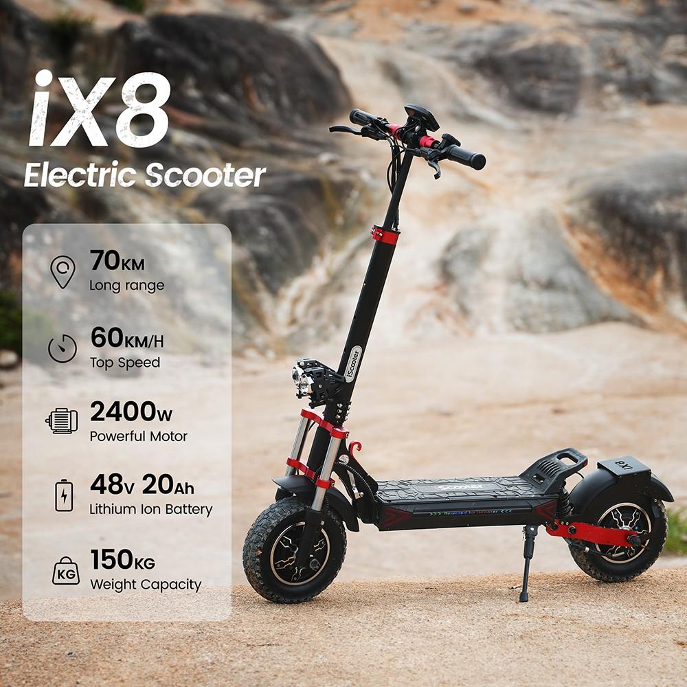 iScooter iX8 Electric Scooter, 2*1200W Motor, 48V 20AH Battery, 12-inch Tire, 60km/h Max Speed, 70km Range