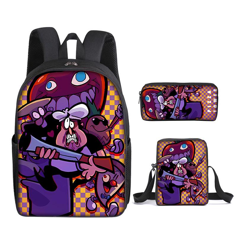 Mode Nouveauté Luxe tour à pizza Impression 3D 3 pièces/Ensemble élève Sacs d'école Sac à dos pour ordinateur portable Sac à dos Sac à bandoulière incliné Trousse à crayons