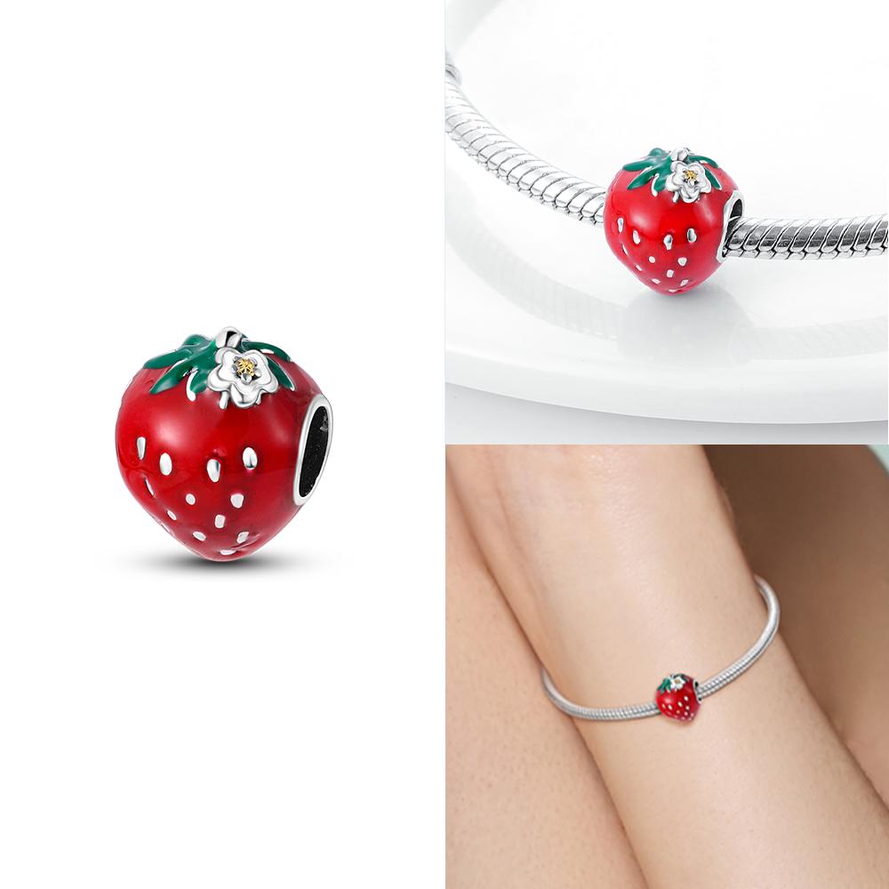 Cherry Fruit Series Charms New Copper Color Strawberry Beads Fit 3Mm Original Bracelets Diy Birthday Jewelry Gifts