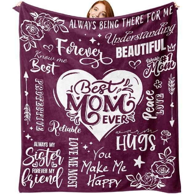Gift for Mom from Daughter Son Flannel Throw Blanket, for Mama, Birthday Ideas, Best Mom Ever Present for Women, Soft Farmhouse Bedding Sofa Blankets