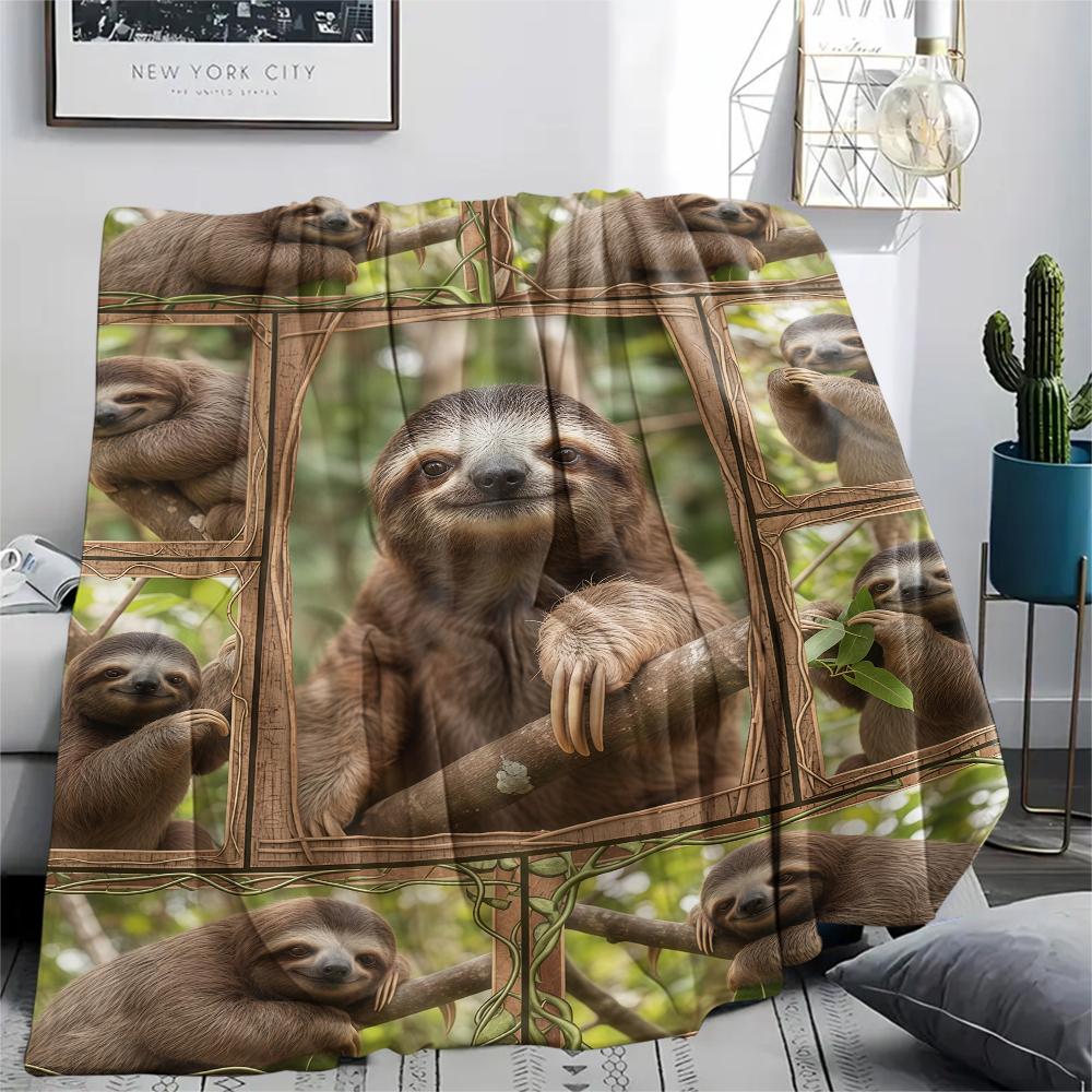 Kitten Sloth Lion Wolf Frame Print Flannel Blanket,High Quality Comfortable for All Seasons,Home Decor,Warmth and Comfort,Perfect for Christmas Gifts