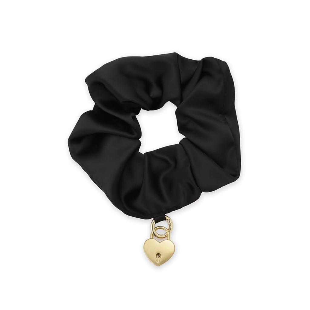 Mila Owen Satin Scrunchie with Heart Charm and Carabiner Hair Accessory Black 09WGG264545 Women's