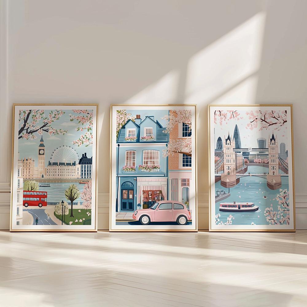 City Prints Set of 3 NYC London Eiffel Tower Japan Wall Decor City Landmarks Travel Prints Posters Central Park Art Gift Posters
