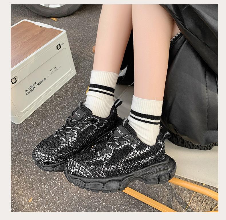 Rhinestone dad shoes women's 2025 spring new Internet celebrities with the same lace-up thick sole heightening versatile sports shoes casual shoes