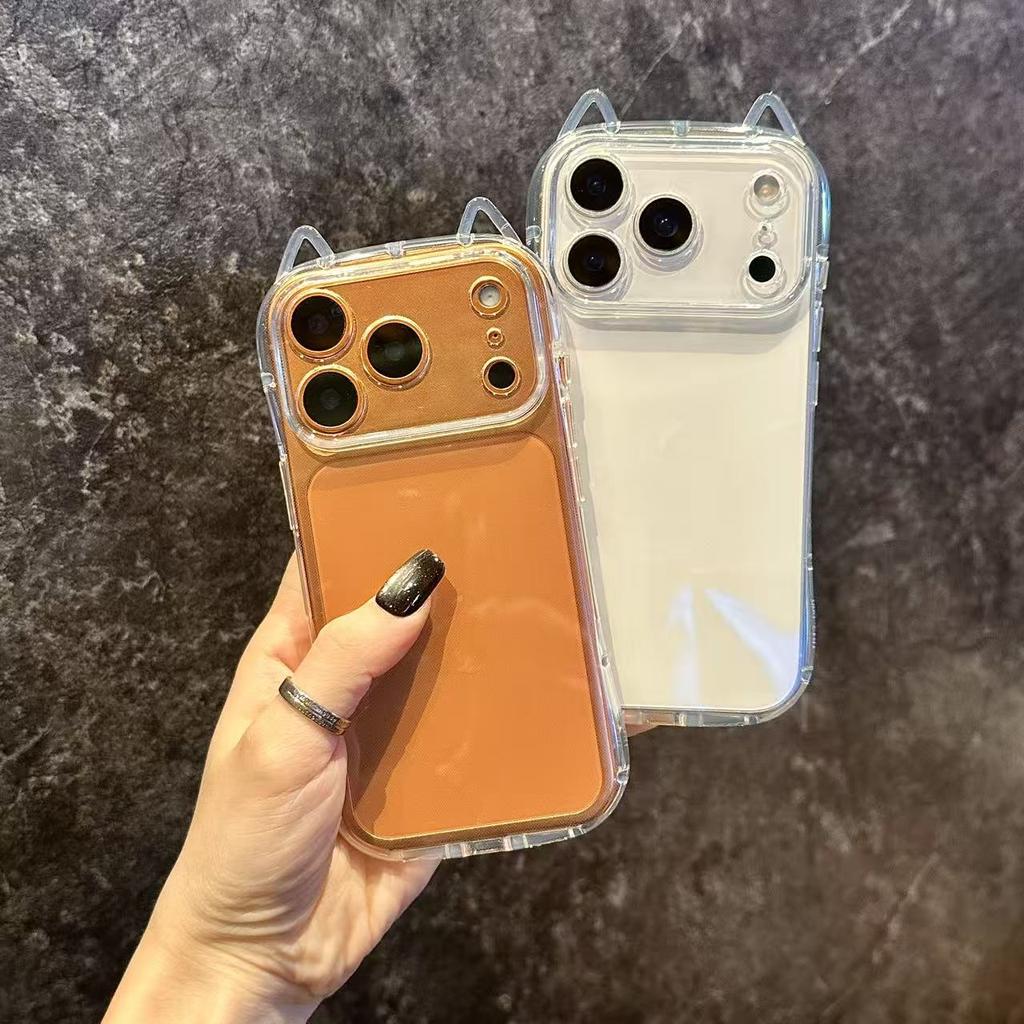 Cat's Ears Transparent Shockproof Phone Case for Iphone 17 Air 16 Pro Max 15 Plus 14 Pro 13 12 11 Xr X Xs Max 7 8 Se 2022 2020 Minimalist Soft Cover