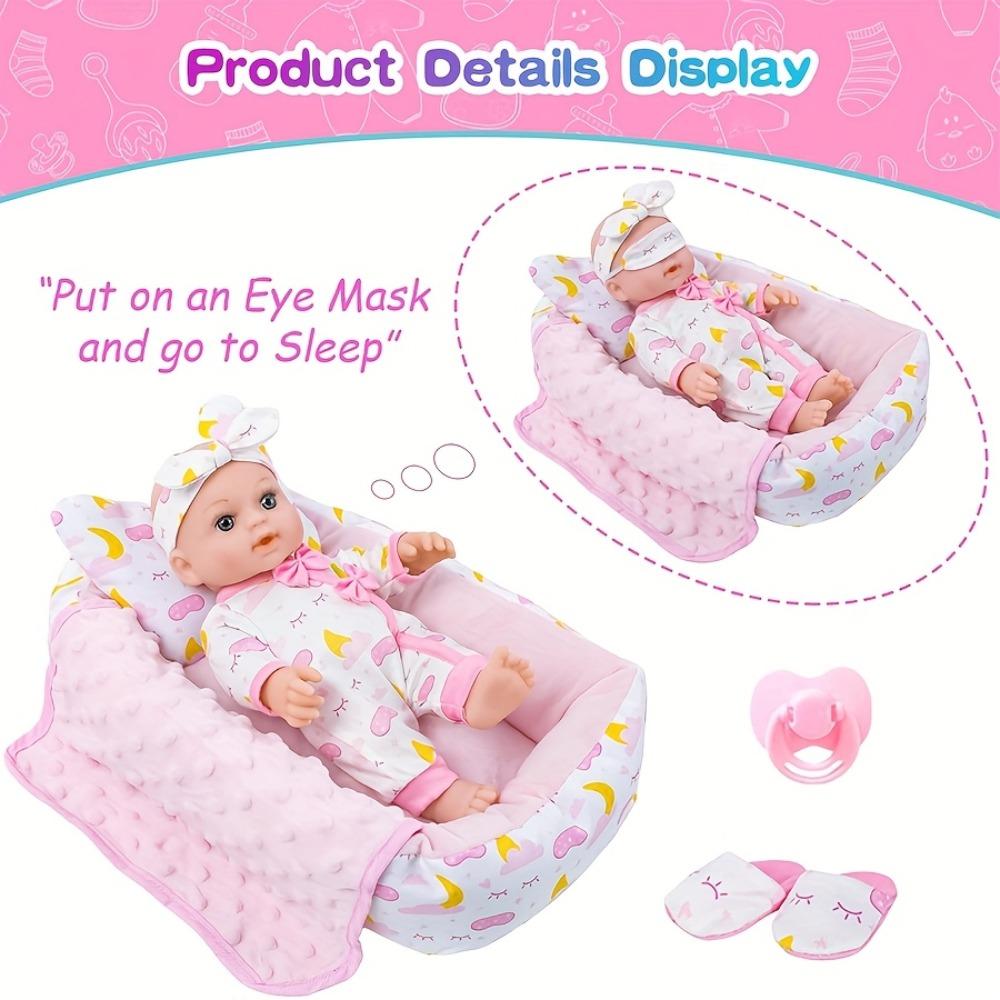 Realistic Girl Baby Doll with Accessories & Clothes Blanket Carrier Bassinet Bed Pacifier Newborn Nursery Toys Gift for Toddlers