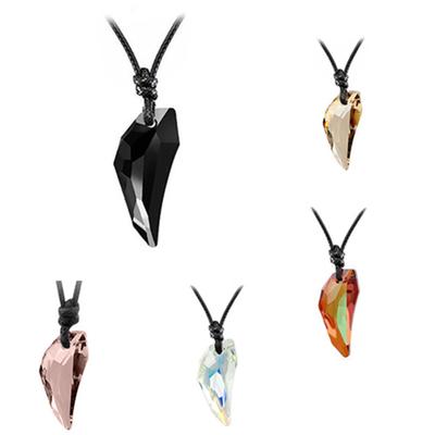 Kvinnor Män Wolf Tooth Rhinestone hänge justerbar svart sladd halsband