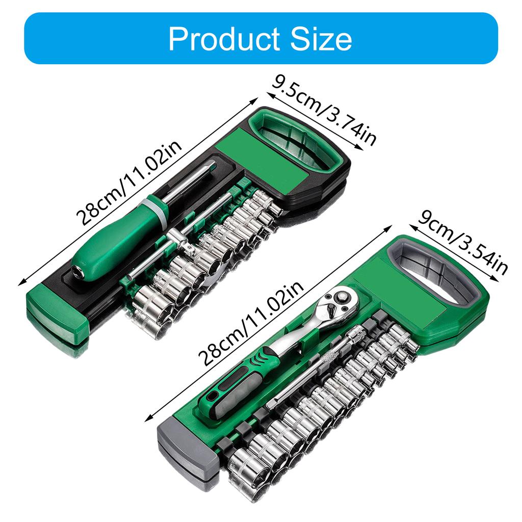 1/4 Inch Adjustable Wrench and Socket Set Compact Portable Tool Kit for Home Car Repair and Mechanical Maintenance