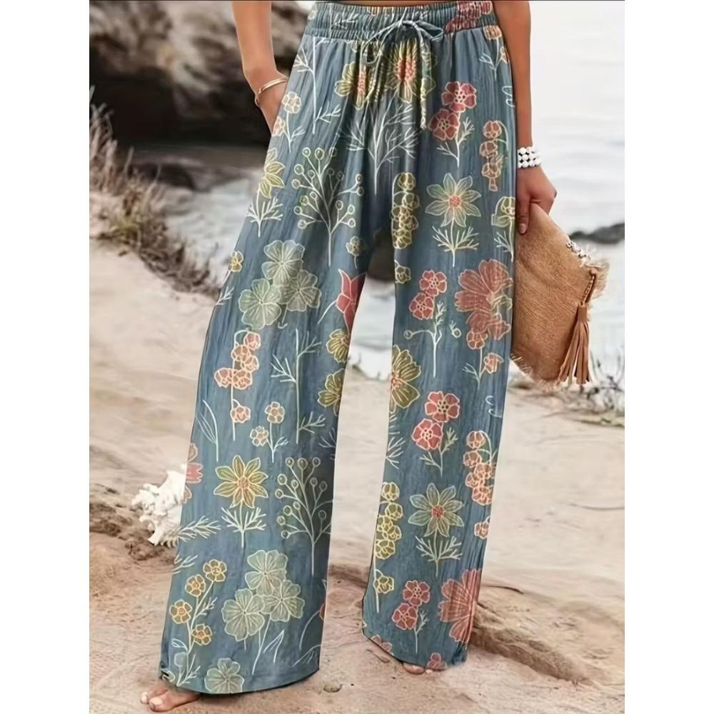 2026 New Peace & Love Graffiti Wide Leg Pants Women's Elastic Waist Casual Trousers Quick Dry Summer Beach Boho Kids Streetwear