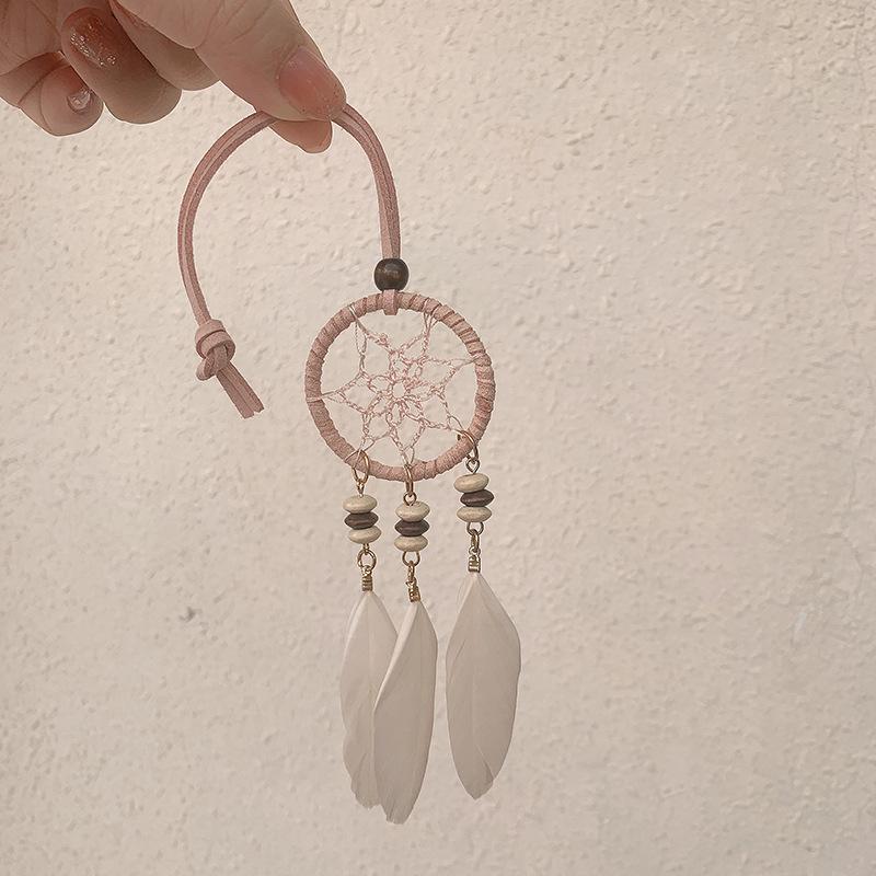 Bohemian Southeast Asian Dreamcatcher Feather Car Pendant Chimes - Handmade Holiday Hanging Ornaments with Three Pendants
