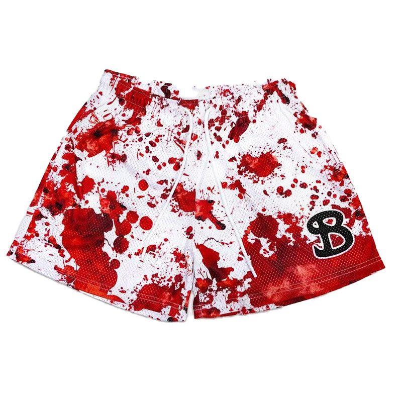 Amerikanische Bktsqd Basketballshorts Mode Männlich Retro Trendig Netz Schnelltrocknend Lässig unter dem Knie Kurze Hosen Red Splash Ink XXXL white