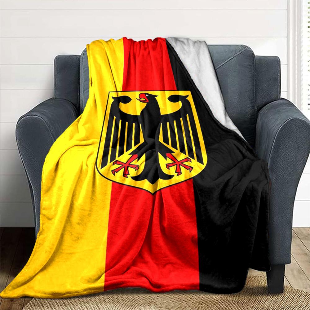 Germany National Flag Federal Eagle Emblem Flannel Blanket, Black Red Gold Stripe Print Throw Blanket, Soft Warm Sofa Bed Blanket, Fan Gift
