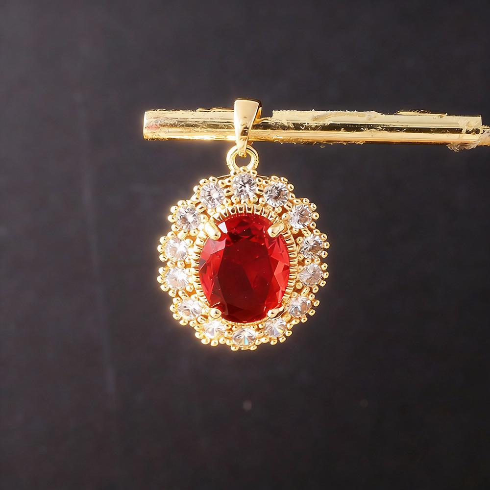 18K Gold Plated Oval Imitation Ruby Pendant with Micro-Set Diamond for DIY Necklace or Bracelet.