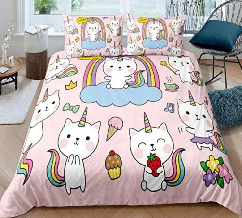 Cartoon Cat Duvet Cover Set Queen King Size Cute Pet Print Bedding Suitable For Boys And Girls Room Decoration Gift 3 Piece Set
