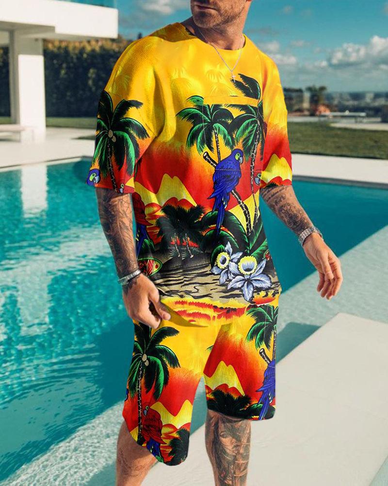 European and American summer new 3D digital print men's fashion casual set, T-shirt and shorts set