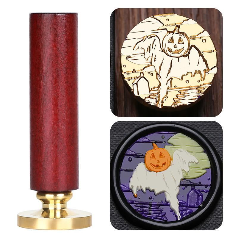 Halloween Seal Cylindrical Red Handle (handle + Brass Seal Head) Fire Lacquer Seal Set Handle Copper Head