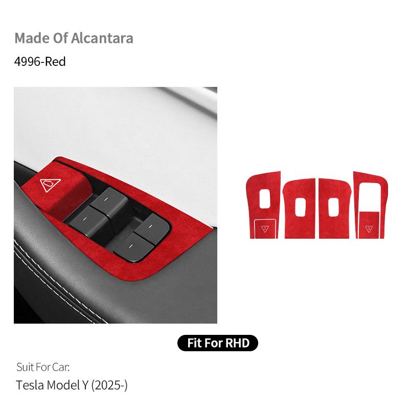 For Tesla Model Y (2025-) Car Window Control Panel Button Trim StickerMade of Alcantara Interior Accessories