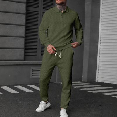 Spring and Autumn Men's POLO Shirt Wheat Ear Texture Men's Long Sleeve Sports Polo Shirt Pants Suit